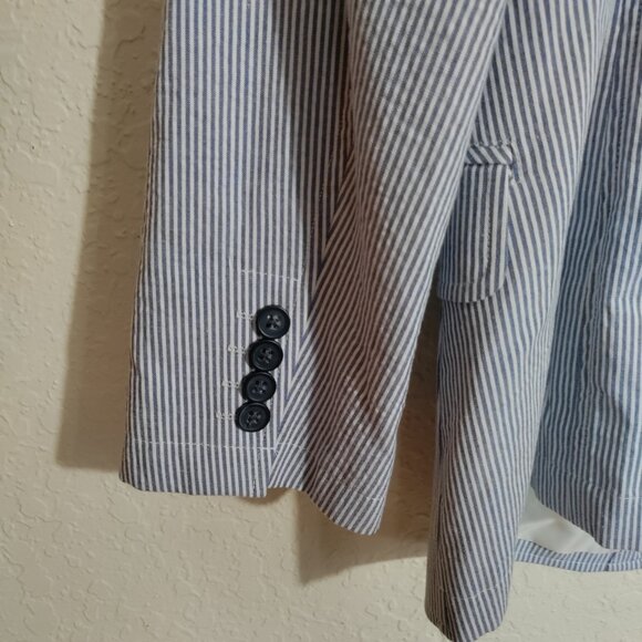 Izod Blue Preppy White Stripe Sport Coat Jacket Saltwater Size Large - Picture 4 of 13